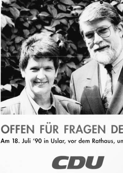Plakat mit Rita S&uuml;ssmuth zu einer Veranstaltung in Uslar (hier mit unserem damaligen Kreisvorsitzenden und MdB Dr Hans-Peter Voigt)